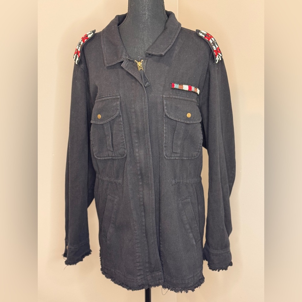 Indigo Thread Co Black Utility Style Jacket Embroidered Shoulders size‎ 2x